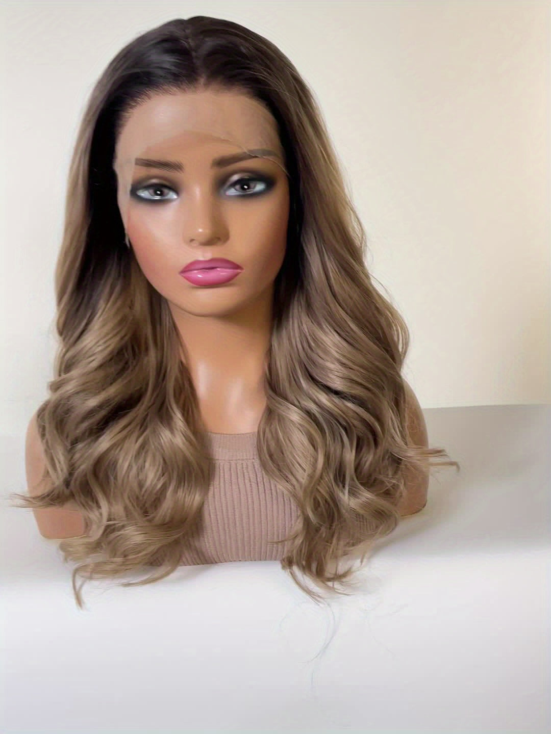 13x4 HD Transparent Lace Front Wig 18Inch Body Wave Dark Brown Color Synthetic Lace Wig Glueless Lace Wig High Temperature Chemical Fiber Daily Wear&Christmas&Music&Halloween -Natural Look & Comfort Fit