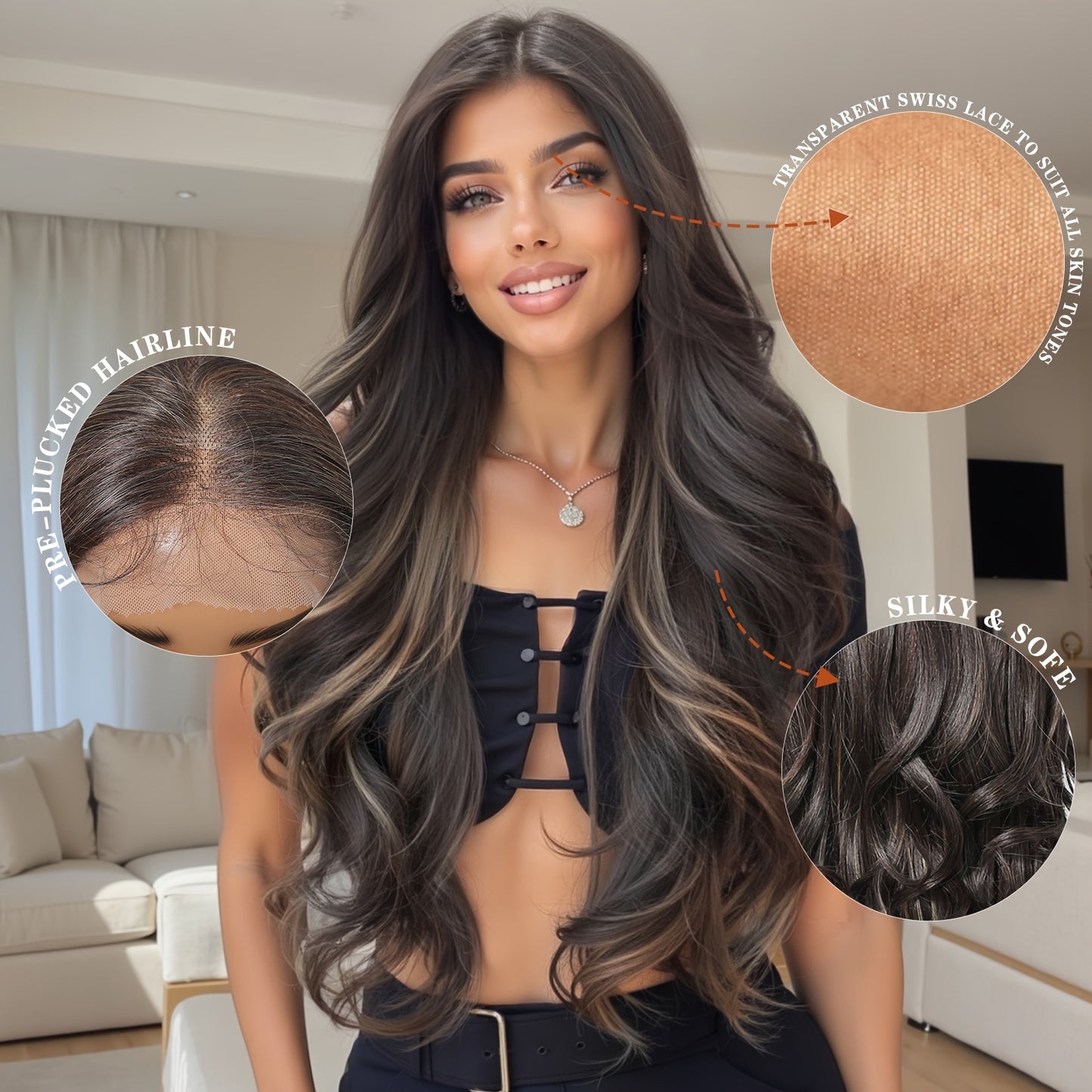 Transparent Lace Front Wig 13x6 HD Glueless Lace Front Wig | 28Inch Body Wave Synthetic Lace Wig with Pre Plucked Natural Hairline | Daily Wear Party-Natural Look & Comfort Fit Elegant Style Versatile for Woman