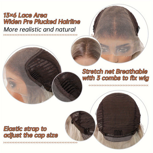 Glueless Daily Use Lace Front Wig 1pc Women'S Body Wave Lace Front Wig, 30 Inch, 180% Density, 13x6 HD Transparent Lace, Heat Resistant Synthetic Fiber, Glueless for Daily Use