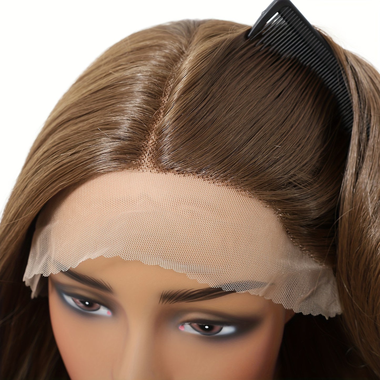 A 13*5*1 High-Definition Transparent Lace Front Wig, Featuring 24-Inch Vibrant Golden Brown Wavy Curls. This Synthetic Lace Wig Requires No Glue And Comes with a Pre-Plucked Hairline, Offering a Comfortable And Stylish Option for Holiday Occasions