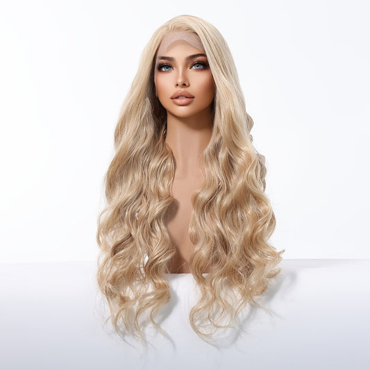 13x4 HD Lace Front Wig 26 Inch Luxurious Platinum Blonde Loose Wave Wig Density Memory-Holding Fiber Natural Scalp Wig for Glamorous Daily Wear, Parties & Stylish Events