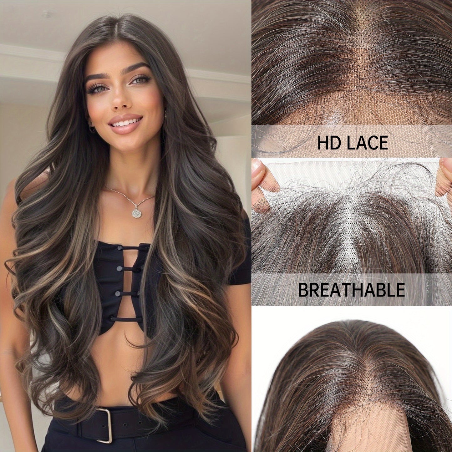 Transparent Lace Front Wig 13x6 HD Glueless Lace Front Wig | 28Inch Body Wave Synthetic Lace Wig with Pre Plucked Natural Hairline | Daily Wear Party-Natural Look & Comfort Fit Elegant Style Versatile for Woman