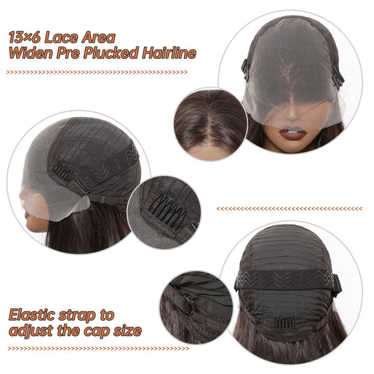 13x6 HD Transparent Lace Front Wig\u002F22Inch Brown Straight Hair Synthetic Lace Wig\u002FGlueless High Temperature Chemical Fiber\u002FDaily Wear&Christmas&Music Festival&Party-Natural Look & Comfort Fit