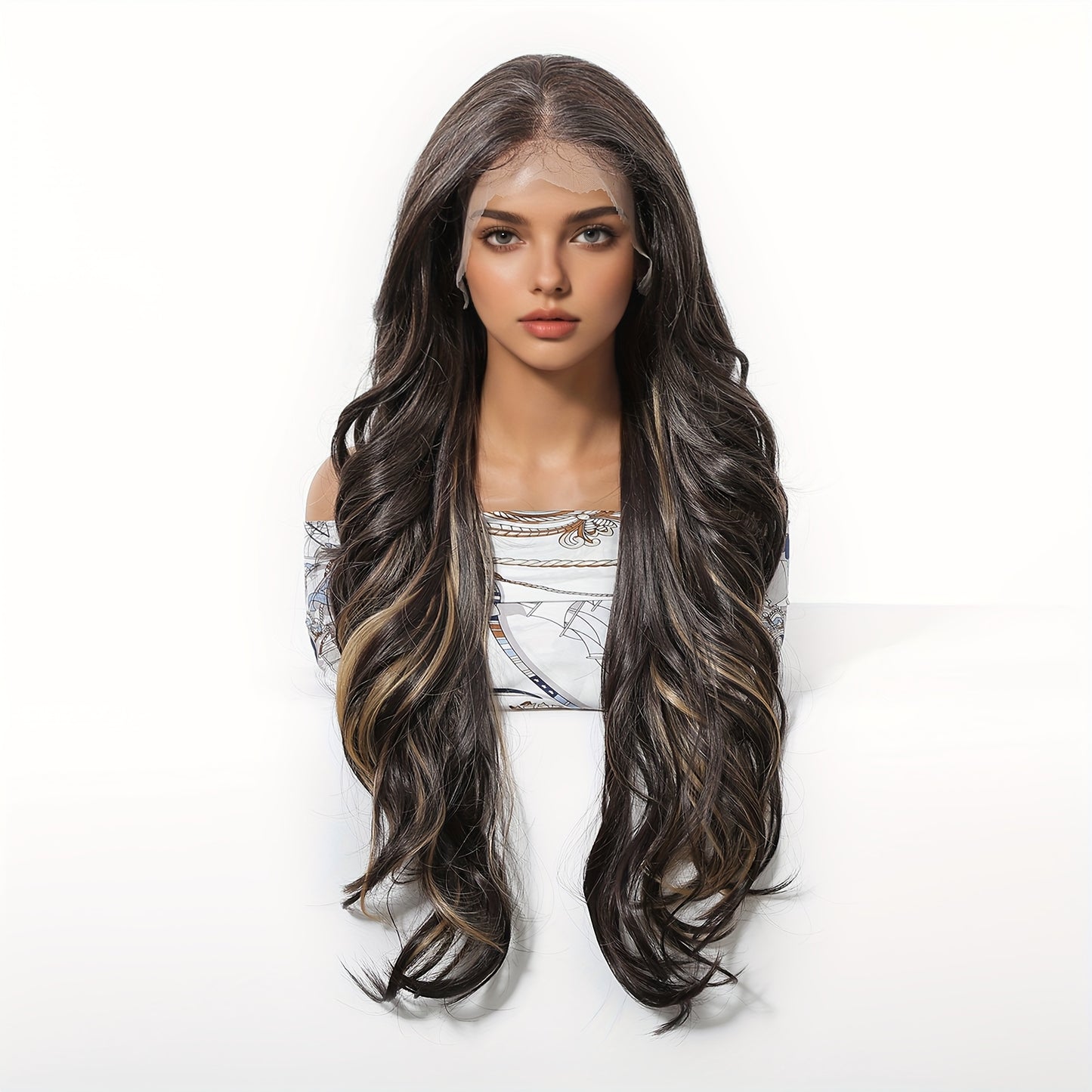 Transparent Lace Front Wig 13x6 HD Glueless Lace Front Wig | 28Inch Body Wave Synthetic Lace Wig with Pre Plucked Natural Hairline | Daily Wear Party-Natural Look & Comfort Fit Elegant Style Versatile for Woman
