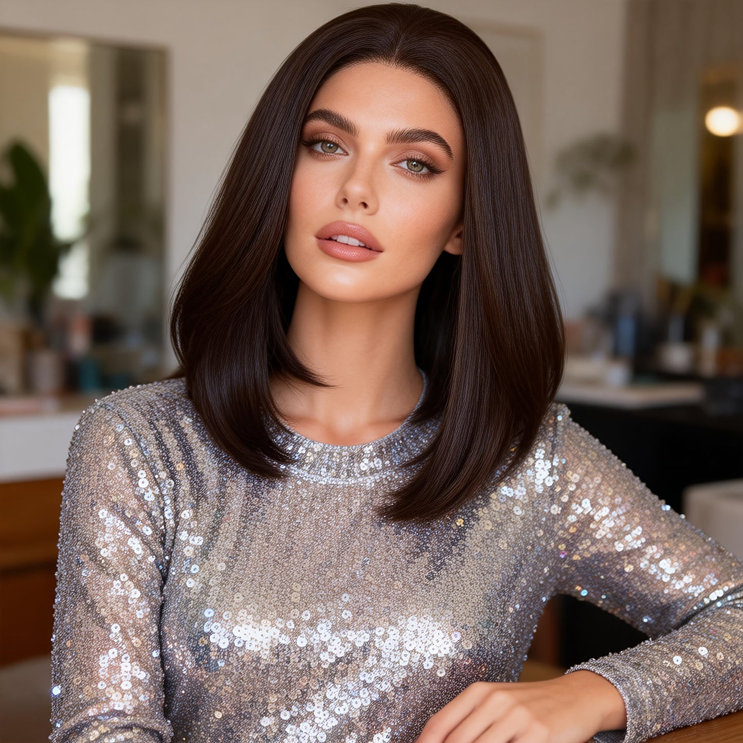 Dark Brown Cool Grey Blunt Lob Haircut Short Bob Wig Light Ash Grey 13x4inch Short Synthetic Lace Front Wig Pre Plucked Hairline Chocolate Brown Lace Front Synthetic Wig Daily Party Cosplay Halloween