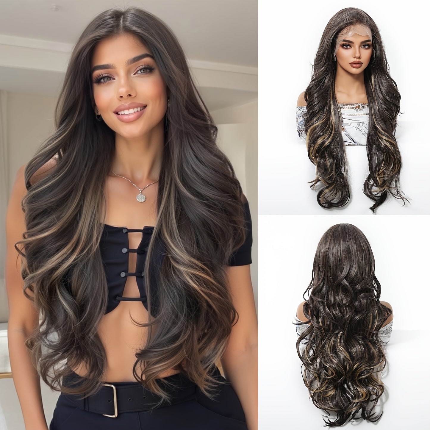 Transparent Lace Front Wig 13x6 HD Glueless Lace Front Wig | 28Inch Body Wave Synthetic Lace Wig with Pre Plucked Natural Hairline | Daily Wear Party-Natural Look & Comfort Fit Elegant Style Versatile for Woman
