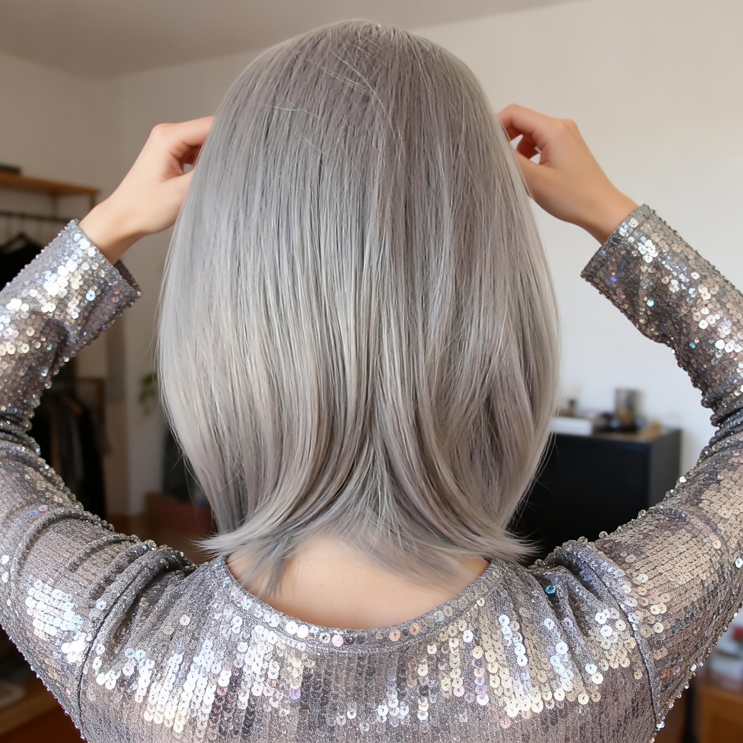 Dark Brown Cool Grey Blunt Lob Haircut Short Bob Wig Light Ash Grey 13x4inch Short Synthetic Lace Front Wig Pre Plucked Hairline Chocolate Brown Lace Front Synthetic Wig Daily Party Cosplay Halloween