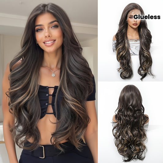 Transparent Lace Front Wig 13x6 HD Glueless Lace Front Wig | 28Inch Body Wave Synthetic Lace Wig with Pre Plucked Natural Hairline | Daily Wear Party-Natural Look & Comfort Fit Elegant Style Versatile for Woman