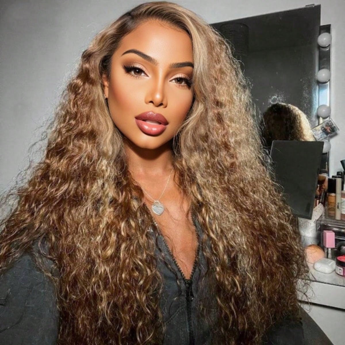 Glueless Blonde Ombre Highlight Human Hair Wig with Kinky Curly\u002FDeep Wave Texture - 250% Density HD Lace Frontal Pre Plucked Baby Hair Blonde Colored for Women ( Look)