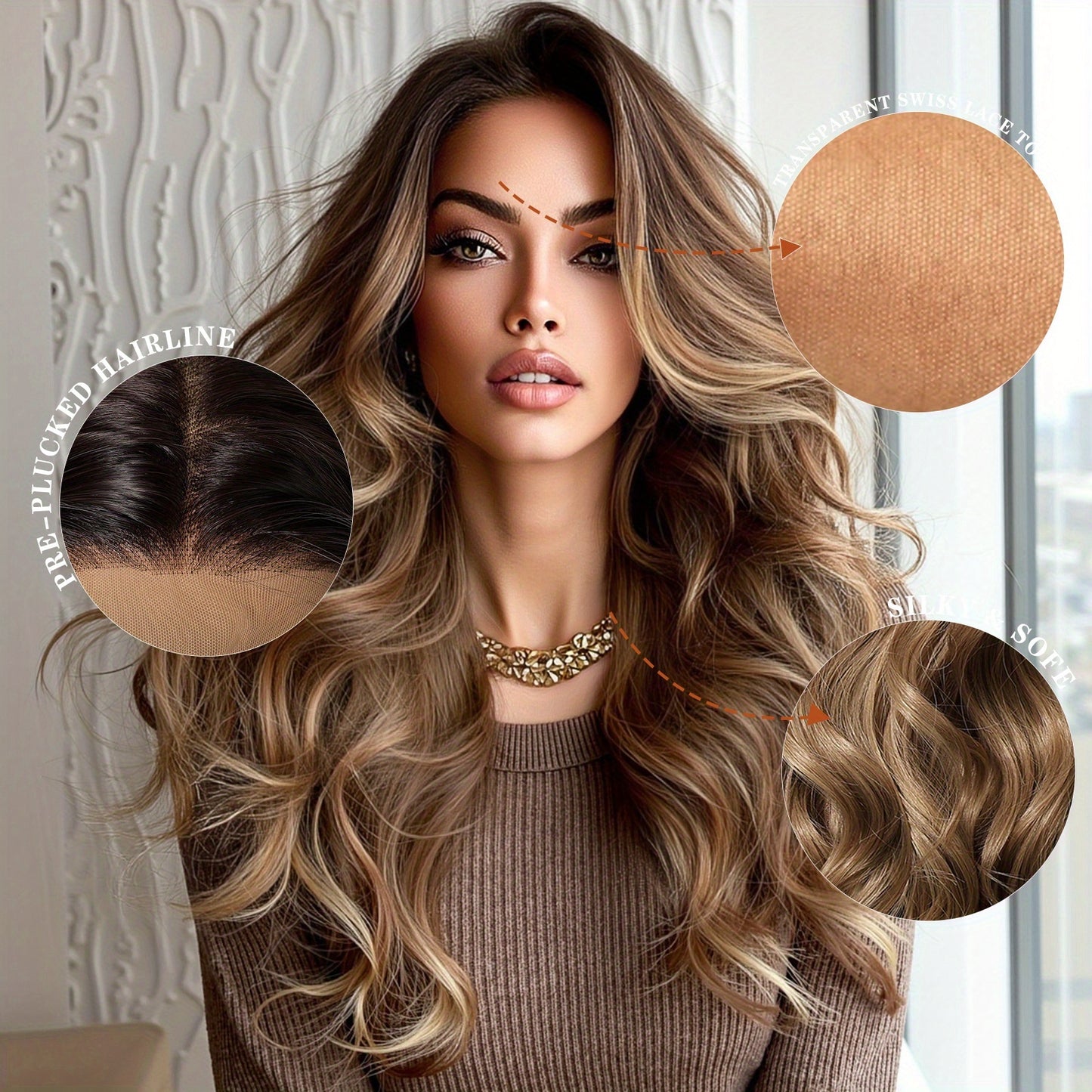 13x4 HD Transparent Lace Front Wig 18Inch Body Wave Dark Brown Color Synthetic Lace Wig Glueless Lace Wig High Temperature Chemical Fiber Daily Wear&Christmas&Music&Halloween -Natural Look & Comfort Fit