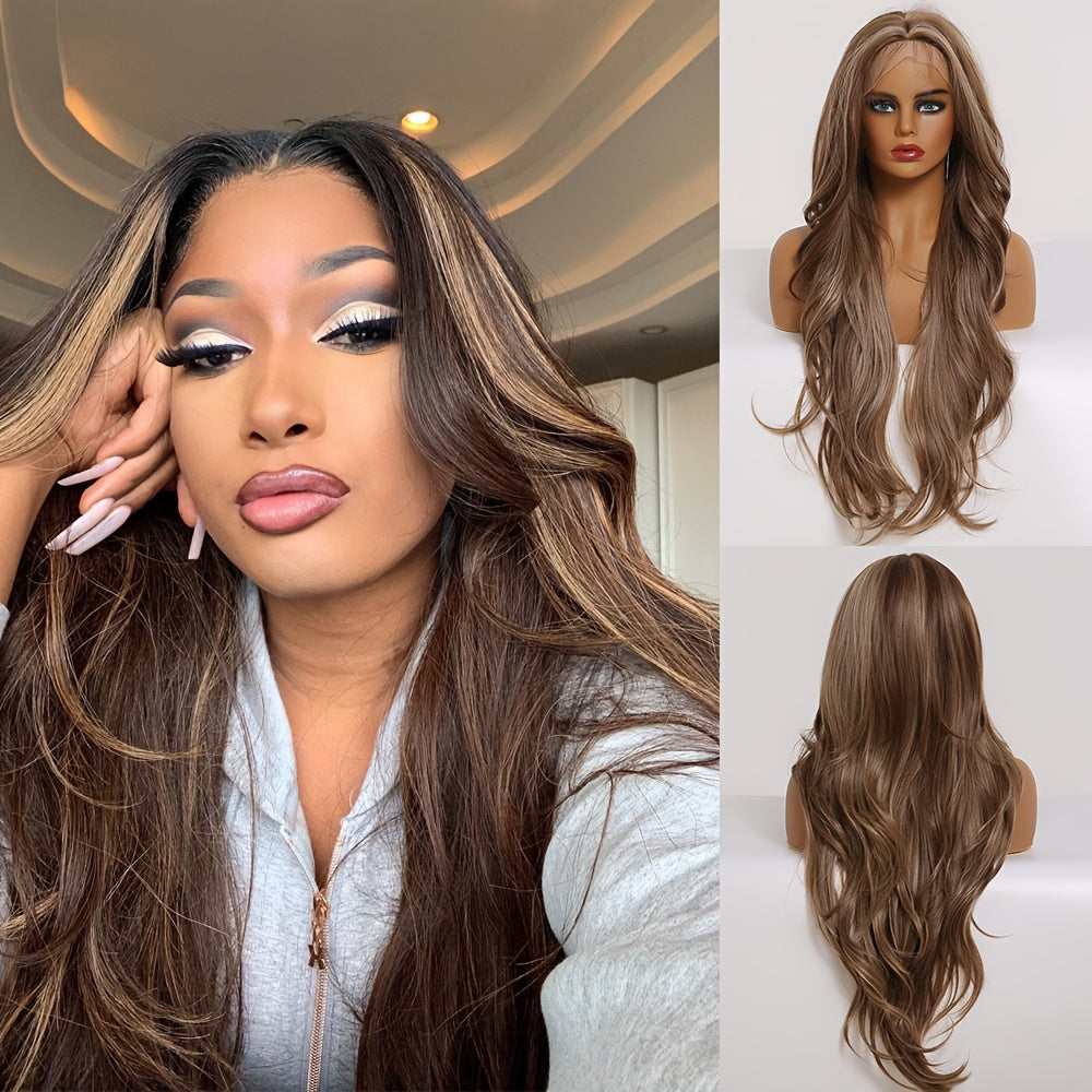 Glueless Daily Use Lace Front Wig 1pc Women'S Body Wave Lace Front Wig, 30 Inch, 180% Density, 13x6 HD Transparent Lace, Heat Resistant Synthetic Fiber, Glueless for Daily Use