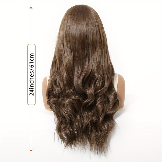 A 13*5*1 High-Definition Transparent Lace Front Wig, Featuring 24-Inch Vibrant Golden Brown Wavy Curls. This Synthetic Lace Wig Requires No Glue And Comes with a Pre-Plucked Hairline, Offering a Comfortable And Stylish Option for Holiday Occasions