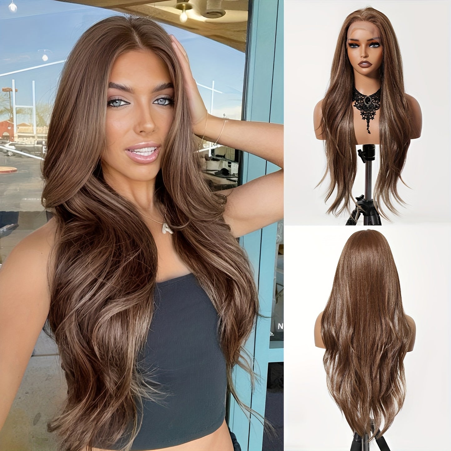 Glueless Daily Use Lace Front Wig 1pc Women'S Body Wave Lace Front Wig, 30 Inch, 180% Density, 13x6 HD Transparent Lace, Heat Resistant Synthetic Fiber, Glueless for Daily Use