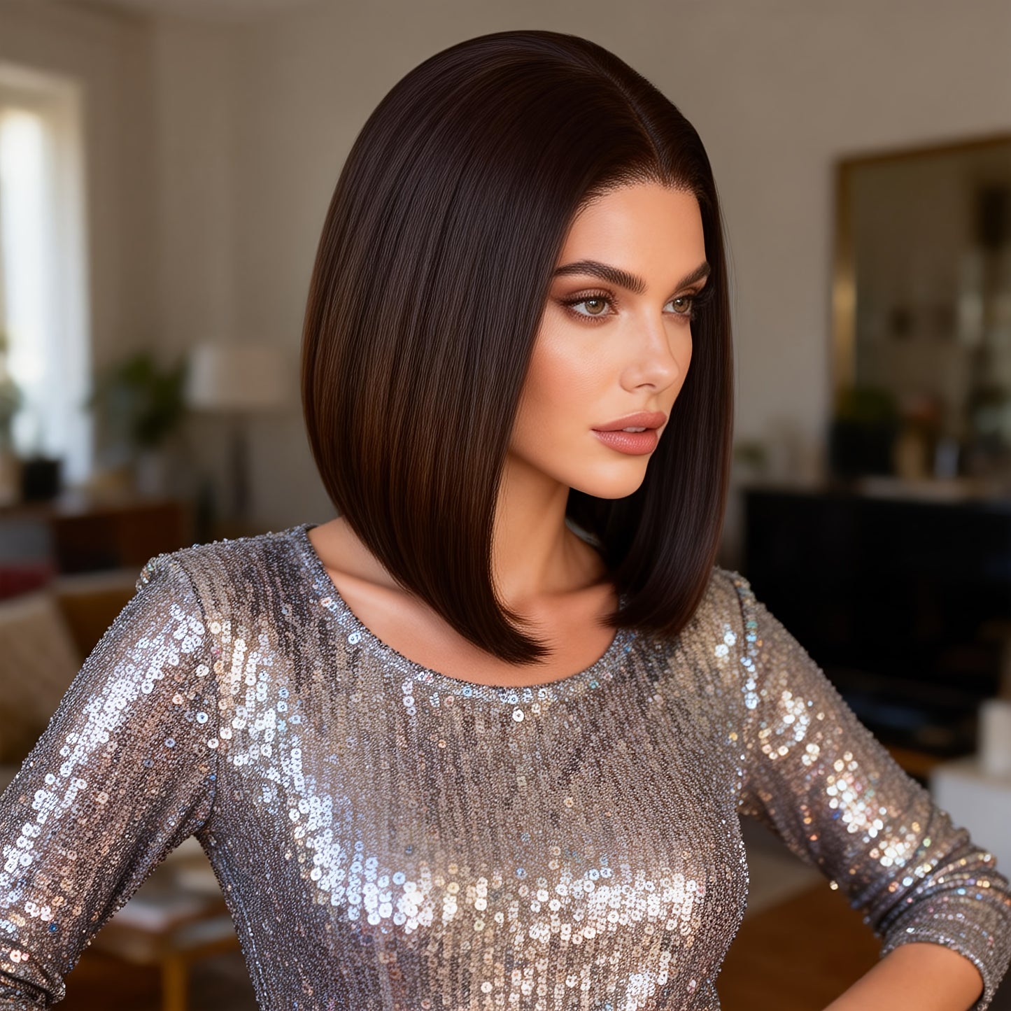 Dark Brown Cool Grey Blunt Lob Haircut Short Bob Wig Light Ash Grey 13x4inch Short Synthetic Lace Front Wig Pre Plucked Hairline Chocolate Brown Lace Front Synthetic Wig Daily Party Cosplay Halloween