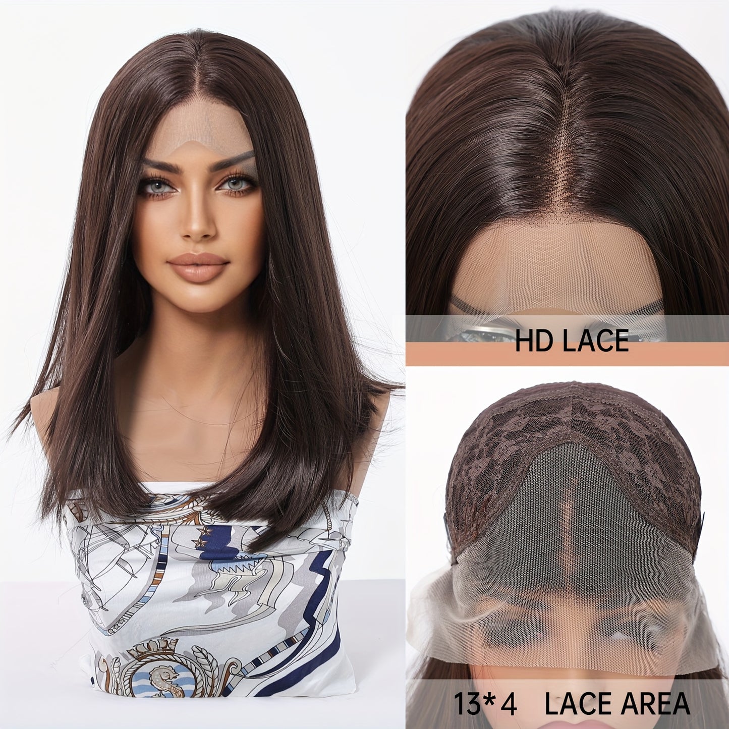 Women's 13x4 HD Transparent Lace Front Wig, 12 Inch Straight Brown Bob, Synthetic High Temperature Fiber, Glueless Comfort Fit for Daily Wear & Special Occasions, Synthetic Lace Front Wig