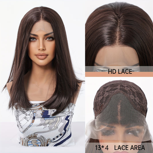 Women's 13x4 HD Transparent Lace Front Wig, 12 Inch Straight Brown Bob, Synthetic High Temperature Fiber, Glueless Comfort Fit for Daily Wear & Special Occasions, Synthetic Lace Front Wig