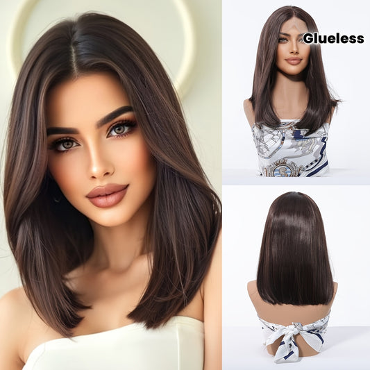 Women's 13x4 HD Transparent Lace Front Wig, 12 Inch Straight Brown Bob, Synthetic High Temperature Fiber, Glueless Comfort Fit for Daily Wear & Special Occasions, Synthetic Lace Front Wig
