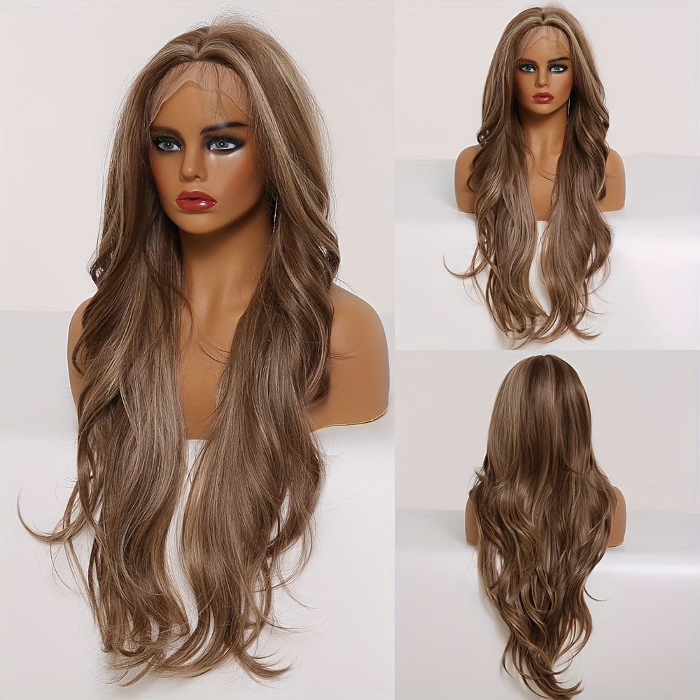 Glueless Daily Use Lace Front Wig 1pc Women'S Body Wave Lace Front Wig, 30 Inch, 180% Density, 13x6 HD Transparent Lace, Heat Resistant Synthetic Fiber, Glueless for Daily Use