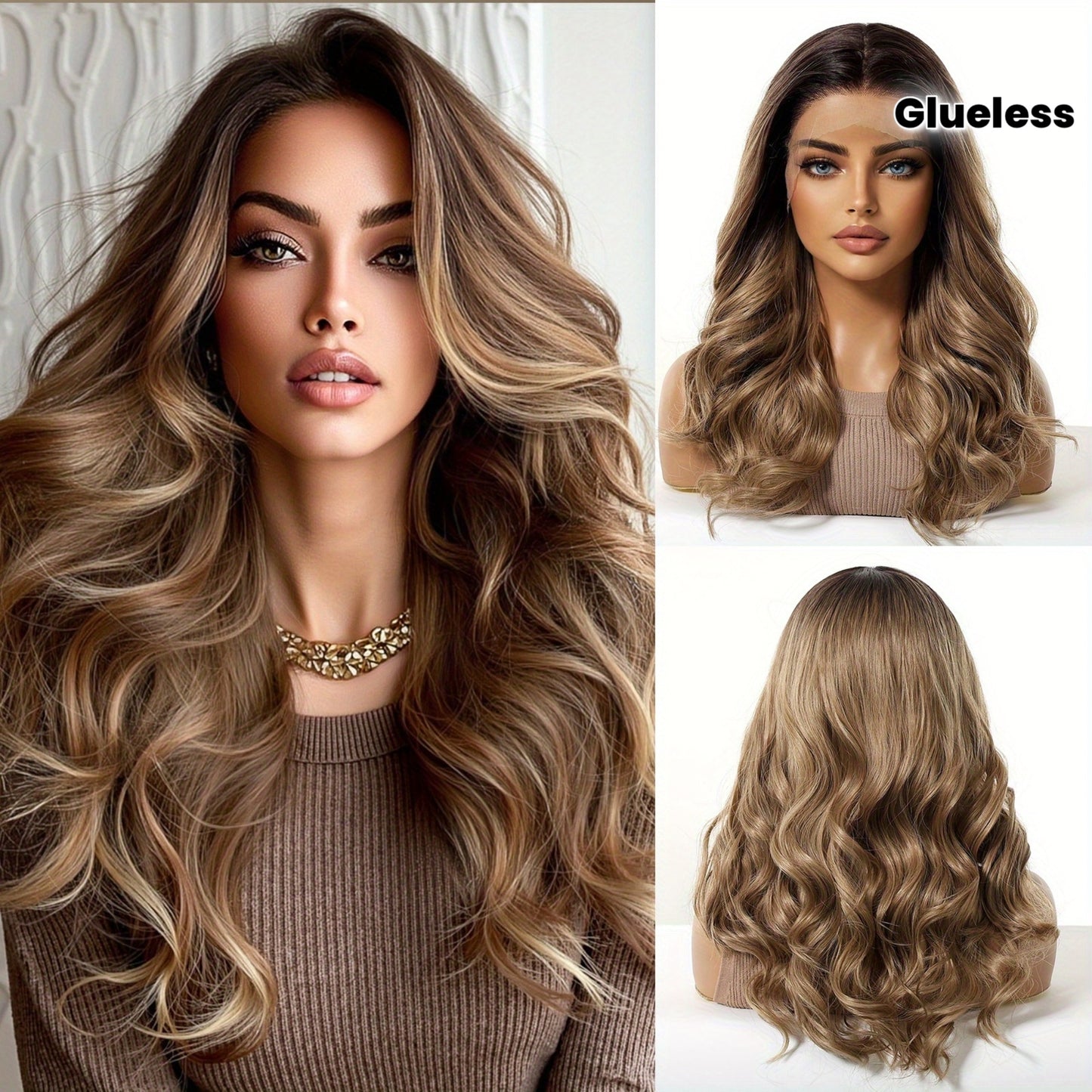 13x4 HD Transparent Lace Front Wig 18Inch Body Wave Dark Brown Color Synthetic Lace Wig Glueless Lace Wig High Temperature Chemical Fiber Daily Wear&Christmas&Music&Halloween -Natural Look & Comfort Fit